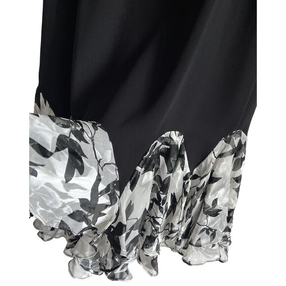 Black Floral 2 Tier Ruffle Hem Skirt With Elastic Waistband Size 10 Unique - Picture 5 of 9